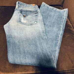 NEW Vintage Blue Blu Jeanius 26 Bootcut asymetrical back pocket flap medium wash